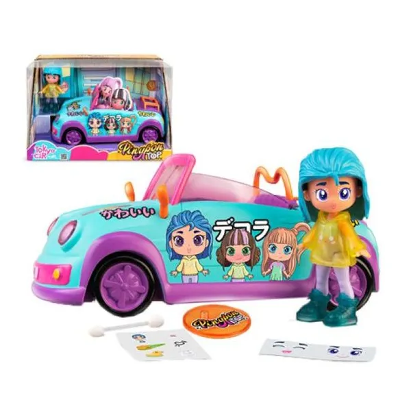 Pinypon top-tokio car vehiculo rueda libre con muñeca y minis tattos para decorar