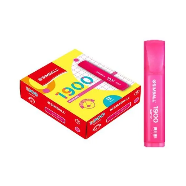 Resaltador chato 1900 rosa caja x12 unidades Simball
