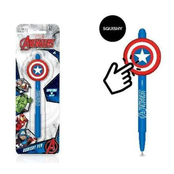 Avengers - squishy pen - tinta azul con squishy capitan america!!!