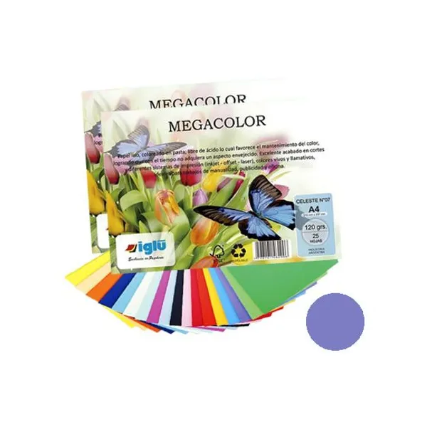 Papel iglu megacolor m25 violeta tamaño a4 120 grsx 25 hs