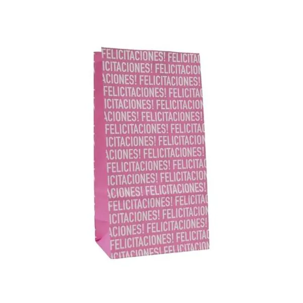 Bolsa cotillon felicitaciones rosa 12.5x07x24.5 cm x unidad