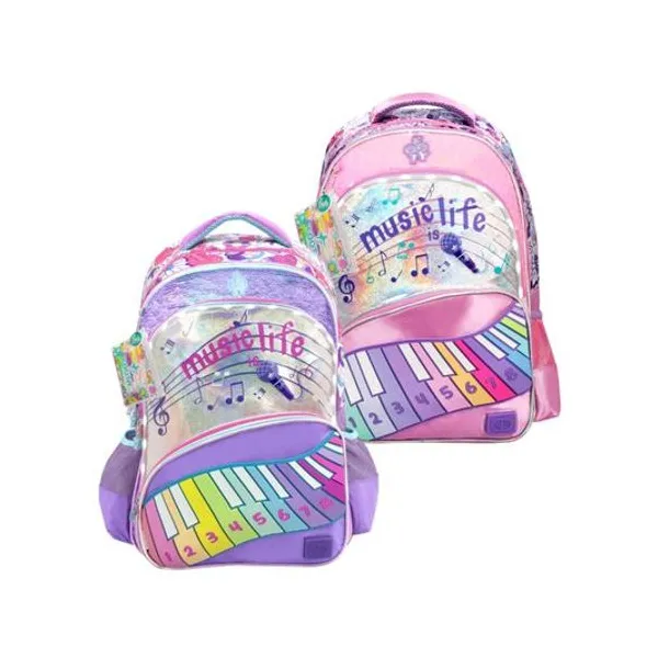 Mochila 18" espalda con luz music life con bolígrafo x unidad colores surtidos footy