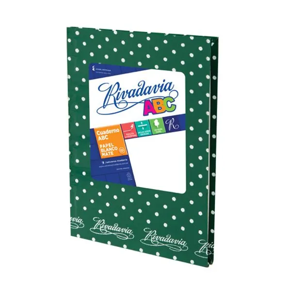 Cuaderno tapa dura Rivadavia abc forr.lunar 50 hs.ray.verde