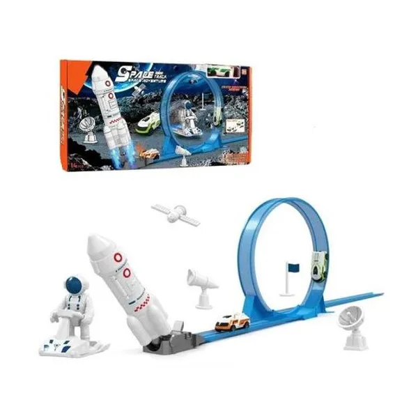 Pista espacial con autitos en caja 14 piezas 43x23 cm