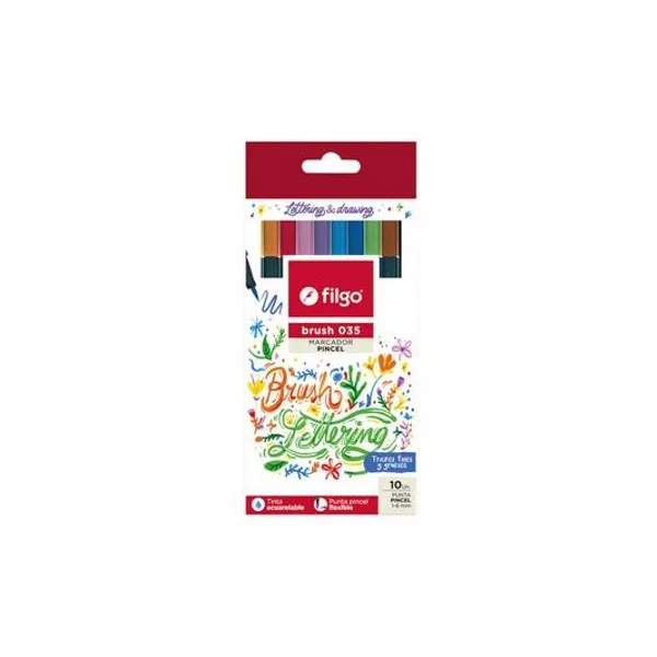 Marcador punta pincel surtido brush 035 caja x10 Filgo -