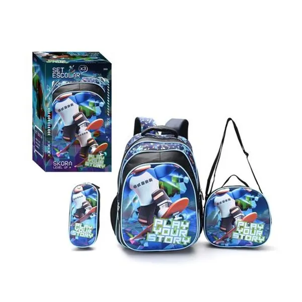 Set mochila 16" con lunchera 24x22x9 cm y cartuchera 23x10x4.5 cm level up Skora