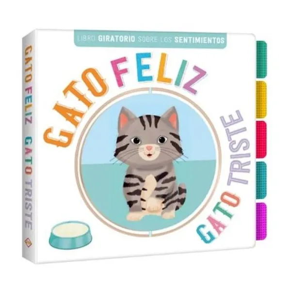 Libro giratorio: gato feliz, gato triste. tapa dura plastificada/19x18 cm/10 pág
