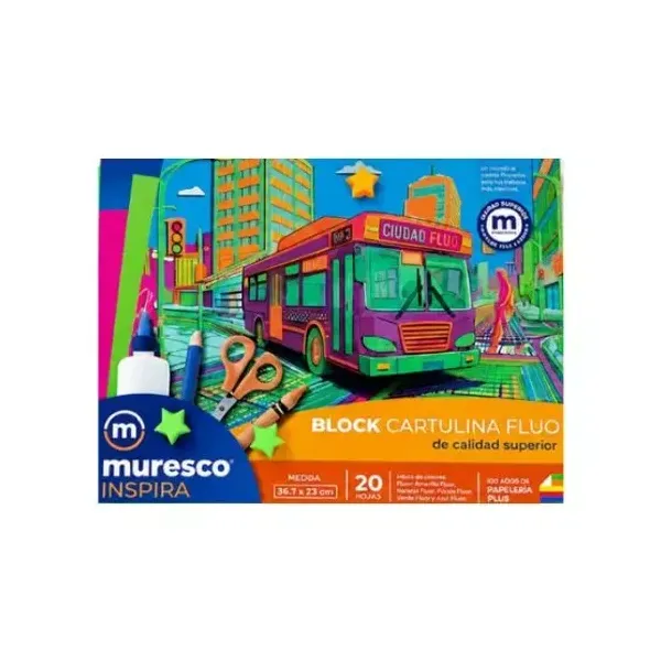 Block de dibujo Muresco inspira n.° 5 cartulina fluo 20 hjs.