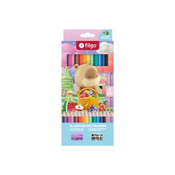 Lápiz de color largo de resina Pinto capibara con goma y sacapunta caja x12 Filgo