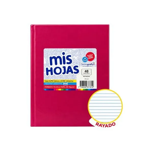 Cuaderno 19x24 rayado 48 hojas tapa dura rojo araña mis hojas