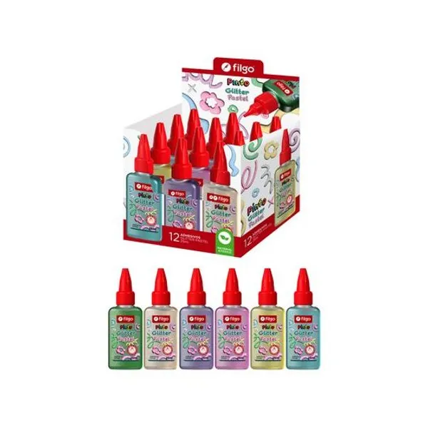 Adhesivo Pinto glitter pastel 25cc caja x12 unidades Filgo - adglitter25