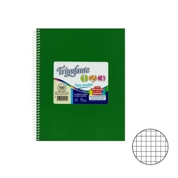 Cuaderno 21x27 cm cuadriculado 100 hojas tapa dura con espiral sin puntillado 123 Triunfante