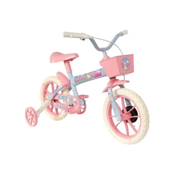 Bicicleta rodado 12 con rueditas y canasto paty celeste y rosa verden