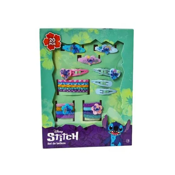 Set de accesorios para el pelo Stitch 20 piezas en caja 20x26 cm
