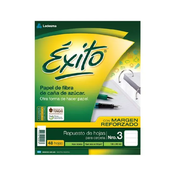 Repuesto esc.exito tamaño carta con margen ref.x 48 hs.cuaderno