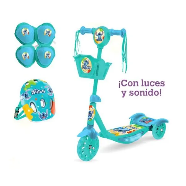 Monopatin Stitch con luces y música + kit de protección