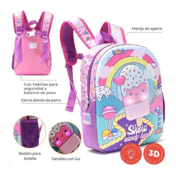Mochila petit ice cream con luz 22x30x10 cm 12 pulg