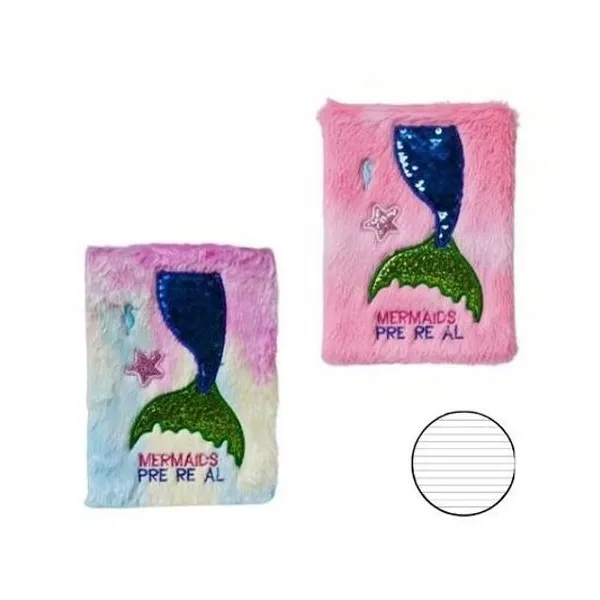 Cuaderno 15x21 cm rayado 70 hojas sirena peluche modelos surtidos