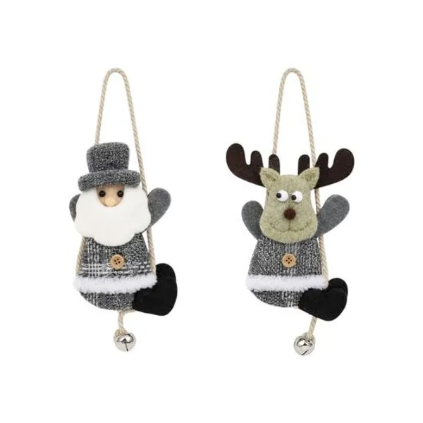 Adorno papá noel o reno gris con cascabel 9x17 x1 modelos surtidos