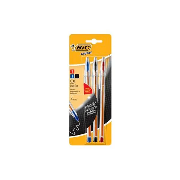 Bolígrafo cristal fino 0.8 mm surtido x3 BIC