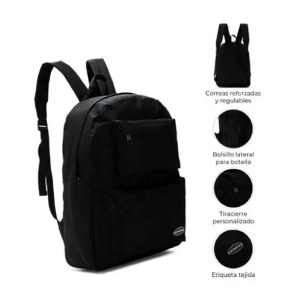 Mochila 2 bolsillos delanteros negro 43 x30 x17 cm 17