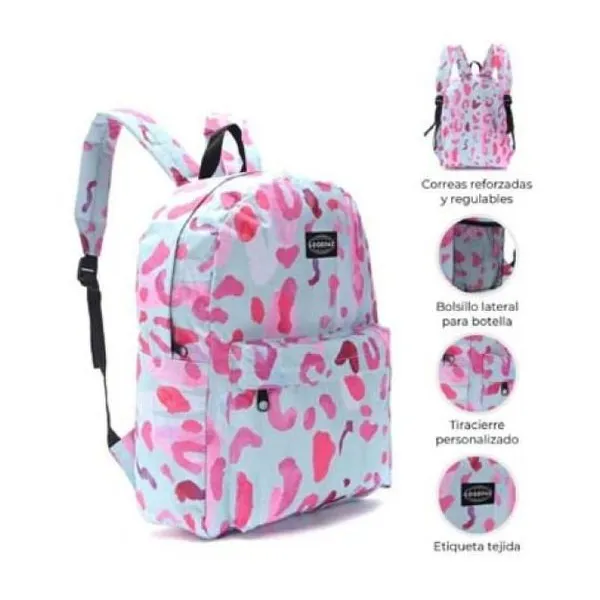 Mochila goodpak print animal print rosa 43 x30 x17, 17