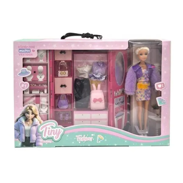 Muñeca Tiny fashion con vestidor 46 32 cm