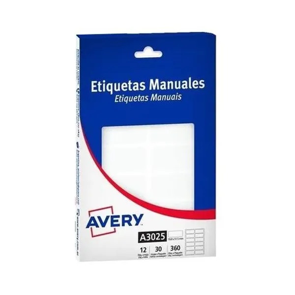 Etiquetas ueta autoadhesiva blanca 19.8x51.5 mm caja 12 unidades x30 hojas avery