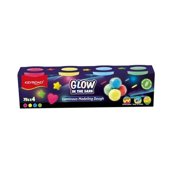 Masa para modelar brilla en la oscuridad pote 75 g x4 colores Keyroad