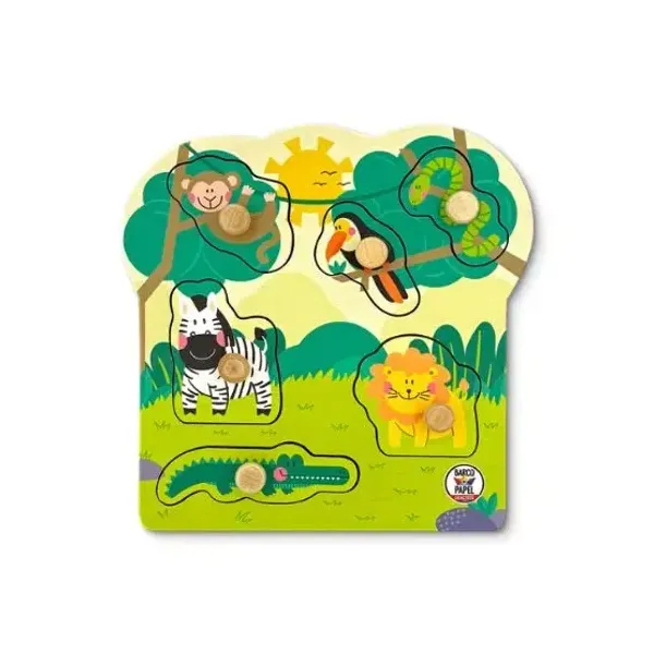 Juego mis primeros encastres madera barco de papel selva