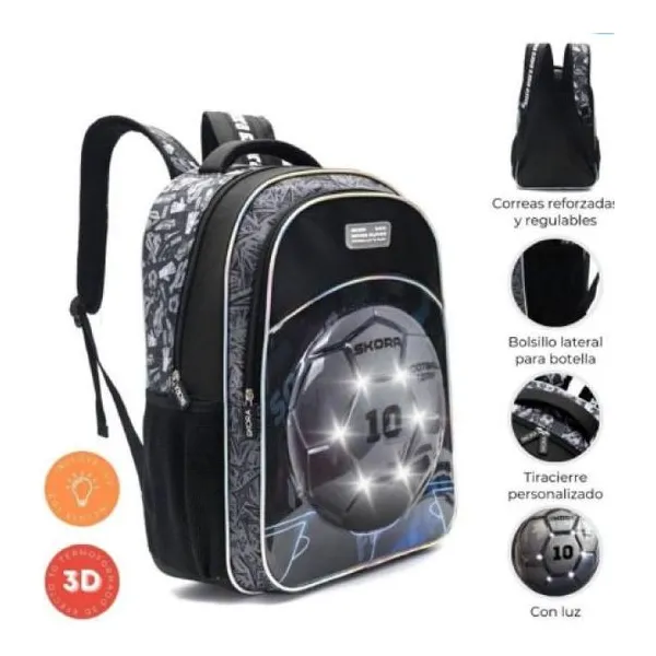 Mochila con luz fútbol pelota termoformado 32 x45 x15 cm 18