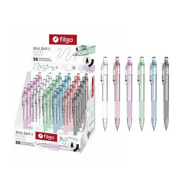 Portamina 0.5 mm realgrip con goma caja x36 unidades Filgo