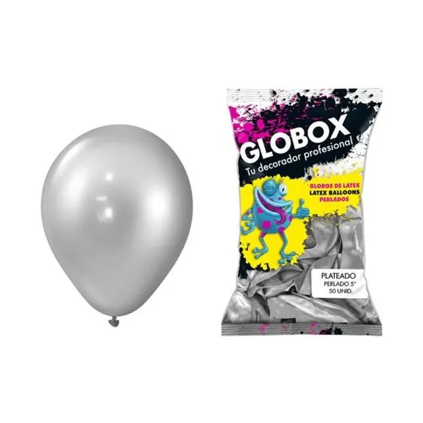 Globo 5" perlado plata bolsa x50 globox
