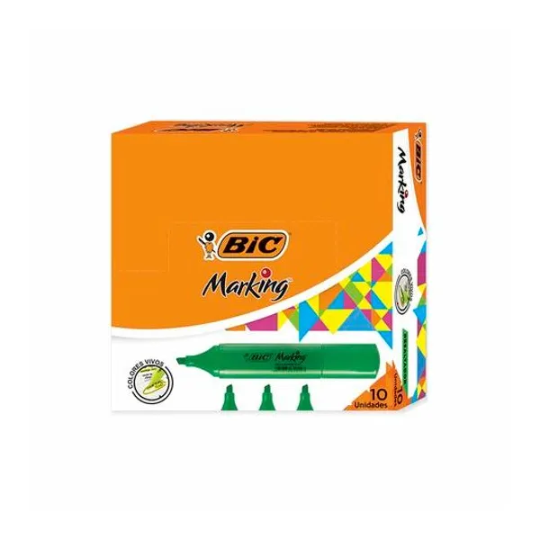 Resaltador chato marking verde x10 BIC