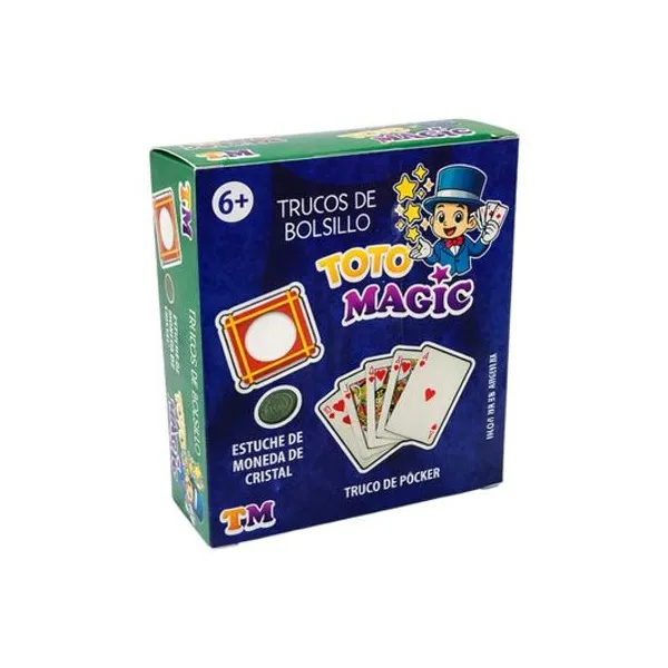 Trucos de bolsillo estuche de moneda de cristal/truco de poker en caja 9x10.5x3.5 cm toto magic 2622