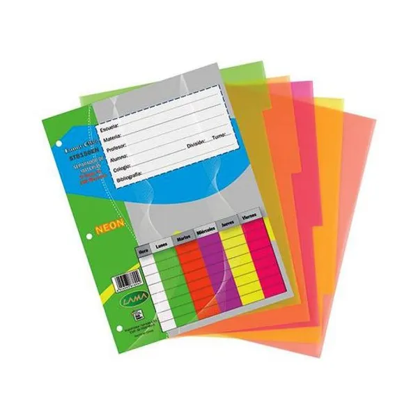 Separador de materias carta con solapa pvc 150 micrones neon x5 unidades lama