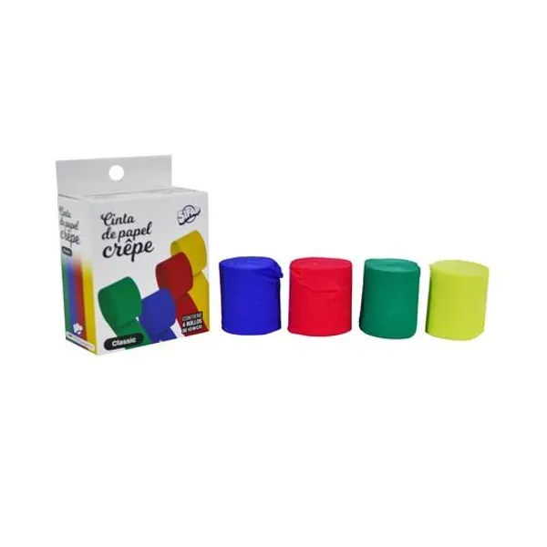 Cinta de papel crepe colores clasicos caja x4 rollos de 4.5cmx10 mts Sifap