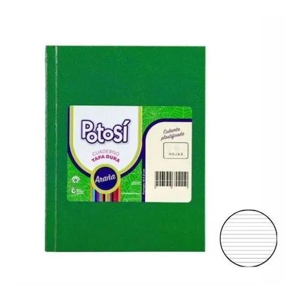 Cuaderno 16x21 cm rayado 84 hojas tapa dura araña potosi