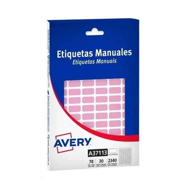 Etiquetas ueta autoadhesiva pastel rosa 8.1x15.8 mm caja 78 unidades x30 hojas avery