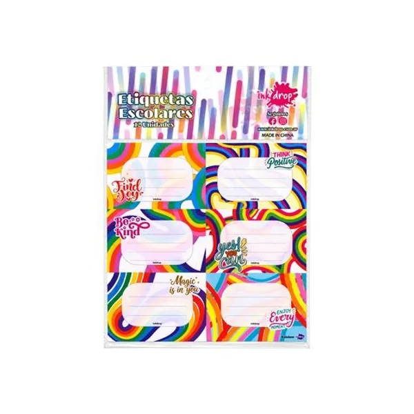 Rótulos 7x4.5 cm rainbow bolsa x12 inkdrop