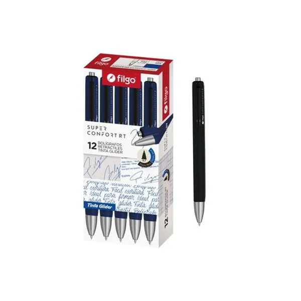 Bolígrafo retractil tinta glider super confort 0.7 mm caja x12 unidades Filgo