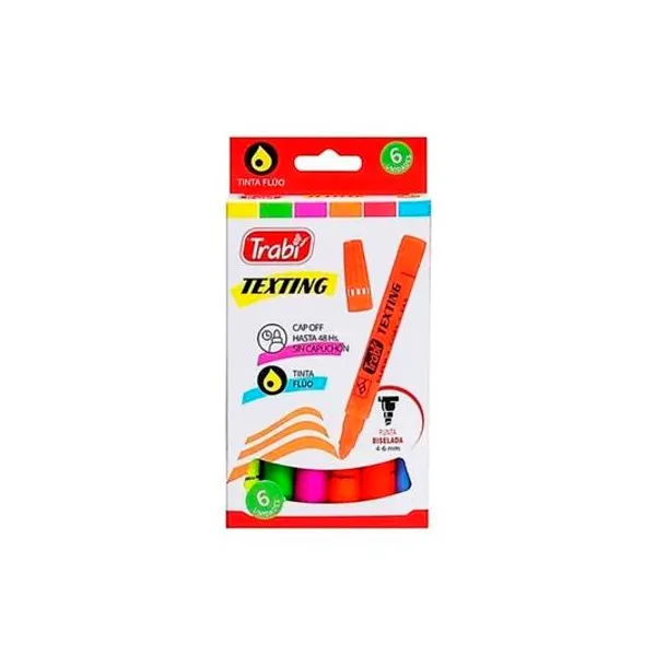 Resaltador fluo punta biselada texting caja x6 trabi - t
