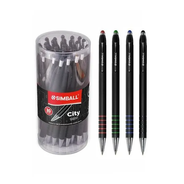 Bolígrafo retractil city 1 mm negro pote x30 unidades Simball