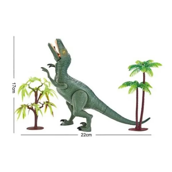 Dinosaurio con palmeras, luz y sonido.