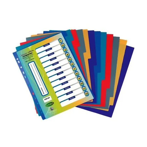 Separador de materias a4 con solapa pvc 400 micrones x12 unidades lama