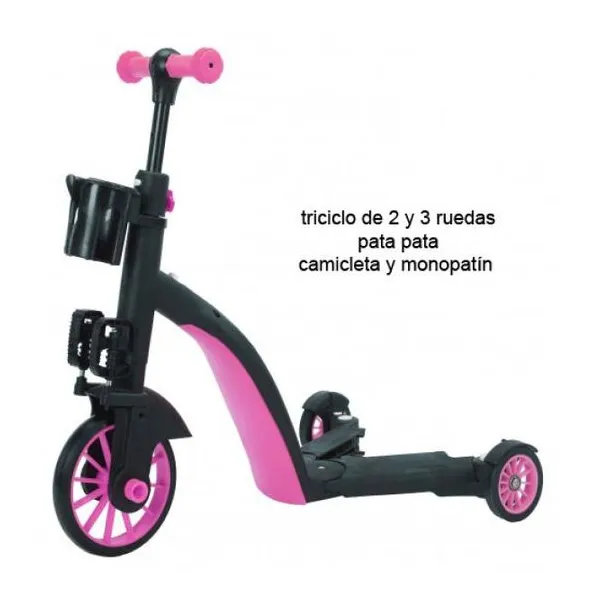 Monopatín rosa 7 en 1 adaptable para nenes desde los 2 años en adelante.