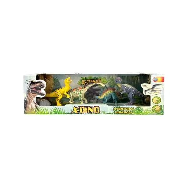 Set de dinosaurios x-dino 4 piezas en caja 43x14x11 cm