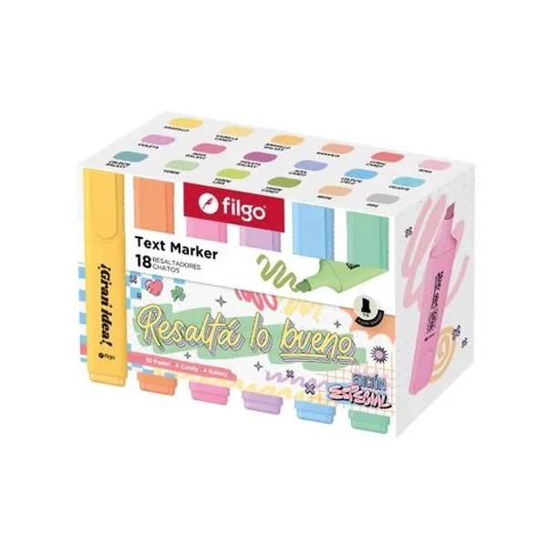 Resaltador chato text marker mix caja x18 Filgo - txm