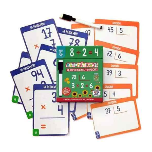 Matemáticas 2 - multiplicaciones y divisiones - cartas con libro y marcador