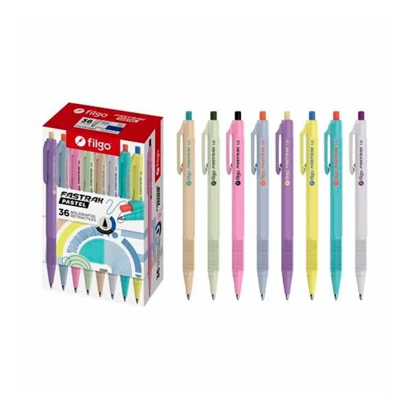 Bolígrafo retractil 1 mm tinta negra fastrack pastel caja x36 unidades Filgo